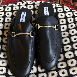 Steve Madden Black Mules with Gold Detailing